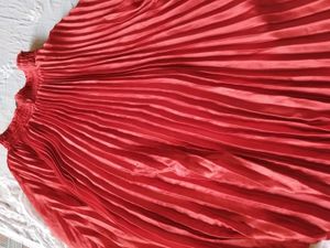 Chic Pleated Red long Skirt