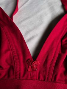 Clovia Vibrant Red Cotton Plunge Bra