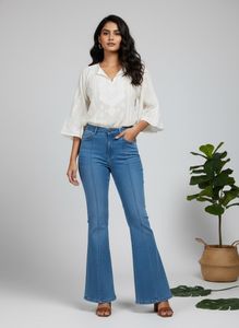 Blue Denim Flared Jeans