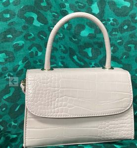 Chic White Crocodile Embossed Handbag