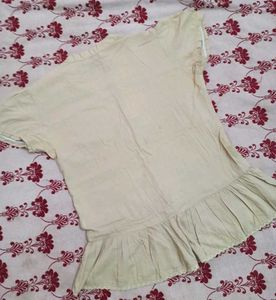 Beige Lace Trimmed Peplum Blouse