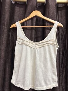 Y2K Cream Lace Trim Tank Top