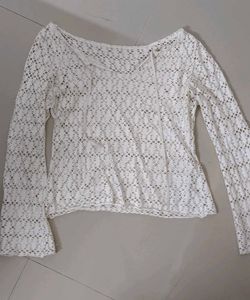 White Crochet Bell Sleeve Top