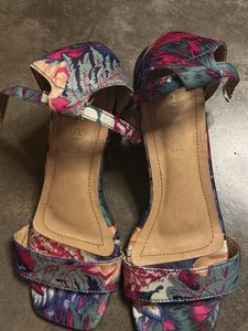 Colorful Floral Clear Block Heel Sandals