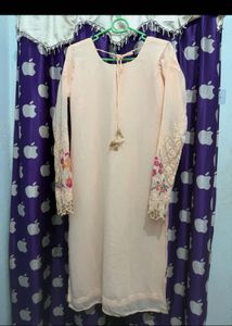 Embroidered Peach Pakistani Kurti with Dupatta