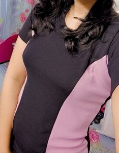 Women Bodycon Pink Black Dress