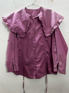 vintage  Pink Ruffle cape collar shirt