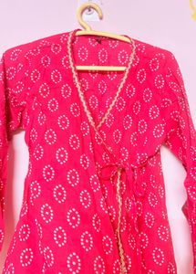 Chic Pink Printed Wrap Kurta