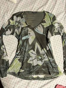 Sheer Floral V-Neck Top