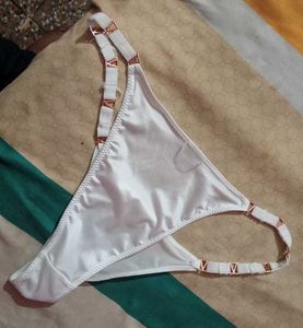 White Satin Thong with Rose Gold Accents