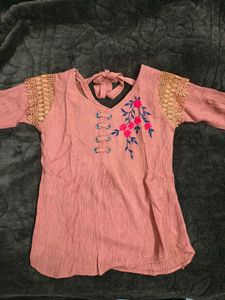 Cotton Embroidered V-Neck Top