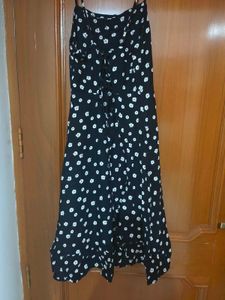 Black Floral Midi Dress with Lace-Up Back