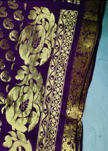 Purple Silk Saree with Gold Print