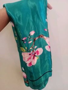 Turquoise Floral Print Satin Scarf