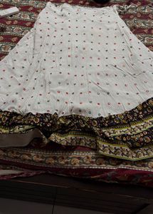 White Boho Mirror Work Skirt