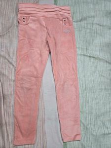 Girls Pink Velvet Leggings