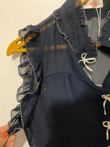 Navy Bow Detail Sheer Top