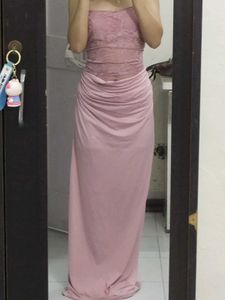 Pink Lace Ruched Maxi Dress
