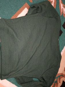 Green Ribbed Long Sleeve Crop Top