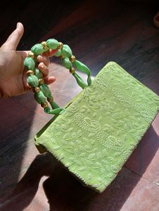 Designer Green Embroidered Clutch Bag