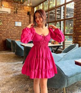 chic Hot Pink Ruffled Mini Dress