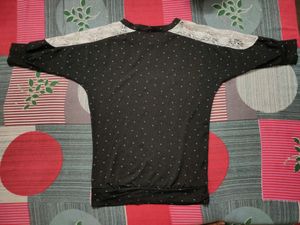Black Balloon Top(Stretchable ) With Net Sleeves