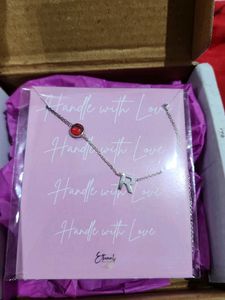 Letter R Necklace with Red Stone