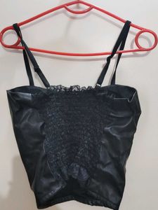 Chic Black Faux Leather Corset Top