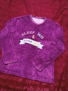 🌙 Cozy Purple Nightwear Top –Velvet & Embroidery