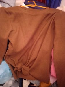 Brown Tie-Front Long Sleeve Top