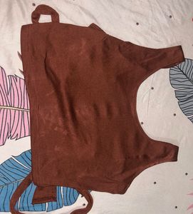 Trendy Brown Ribbed Top