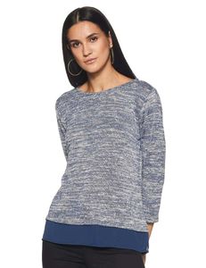 Women's Blue Marled Knit Top with Layered Hem