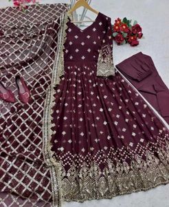 Maroon Embroidered Anarkali