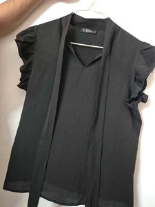 Chic Black Tie-Neck Top