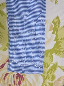 Blue Gingham Checks Embroidered Top