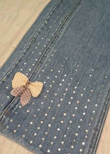 High-Waist Wide-Leg Jeans Pearl &amp; Bow Detailing