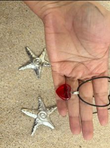 ⭐❤️ BEACHY STARFISH &amp; RED GLASS HEART NECKLACE SET