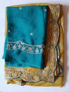 Yellow Saree with Embellished Blouse Piece