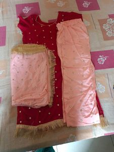 Elegant Red Kurta Set with Pink Dupatta