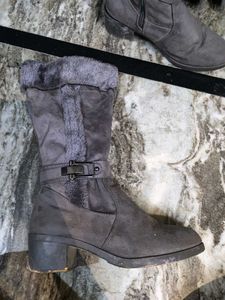Gray Faux Suede Fur Lined Boots