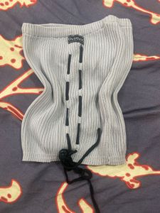 Grey Ribbed Tube Top with Lace-Up Detail