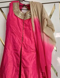 Pink Kurta with Embellished Neckline