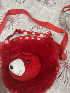 Cute Red Bear Plush Crossbody Bag
