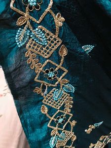 Elegant Teal Embroidered Saree