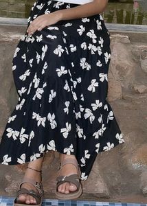 Black White Floral Midi Skirt