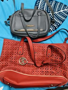 Two Stylish Handbags - Red & Grey