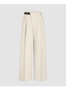 Elegant Cream Wide Leg Pants with Belt