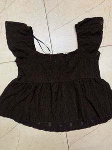Chic Brown Lace Peplum Top