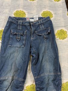 Flared Denim Cargo Pants