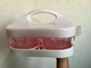 Set of 4 Pink Lid Glass Containers